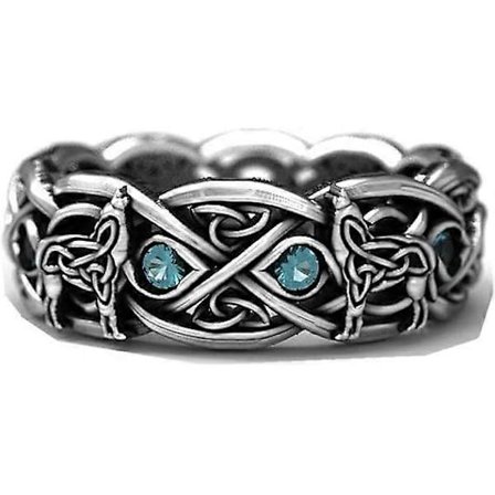 Vargring för män, Vintage Celtic Wolf Topaz Korsring, Norsk Viking Varg Totem Ring, Talisman Legeringsring