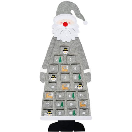 Filt Julekalender 2021, 3,75 fot Julenisse Veggkalender med Lommer Jule Nedtelling Kalender r