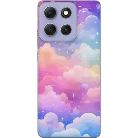 Kompatibelt Mobildeksel til Motorola Moto G86 Søt enhjørning med regnbuefarget hår mot en stjernebelagt pastellbakgrunn i kawaii-stil