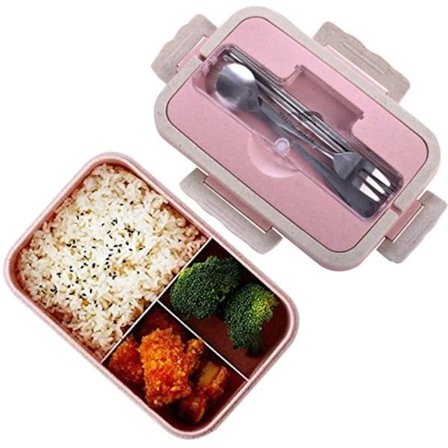 1000 ML Barnens Lunchlåda Lunchlåda med 3 Fack med Pinne Rosa