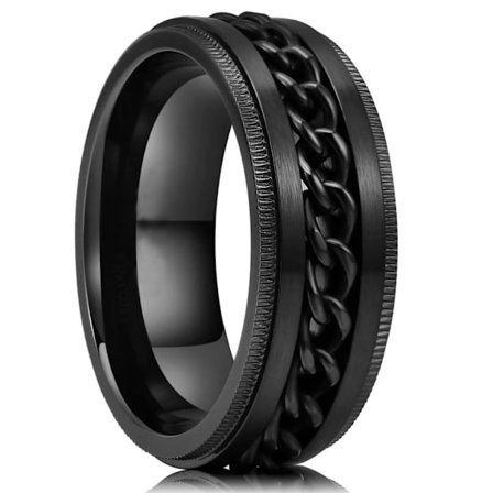 Mode Punk Style Gear Roterande Ångest Fidget Ring Titanium Stål Kedja Spinner Ringar För Män Rock Biker Bröllopsfest Smycken