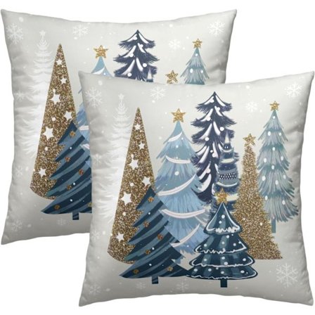 2-pack 45x45 cm Jul Kuddfodral - Blå Tallar & Snöflingor Design - Dekor för Soffa & Divan under Vinterhelgerna{wh}
