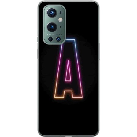 Kompatibel Mobilcover til OnePlus OnePlus 9 Pro Minimalistisk neonbogstav A i regnbuefarvet lys mod sort baggrund i moderne typografisk stil