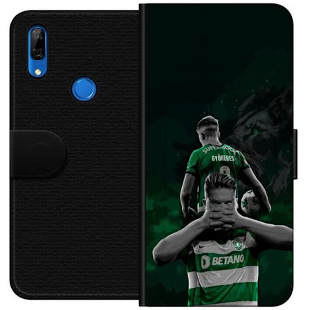 Yhteensopiva Lompakkokotelo Huawei P Smart Z Neonmotiivi, jossa teksti "Gaming is in my DNA" sinisenä ja punaisena tiiliseinällä, jossa loistava DNA-s