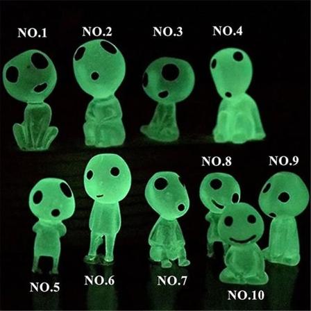10 stk Ghibli Kodama Treetroll Prinsesse Mononoke Miniatyrer Glødende