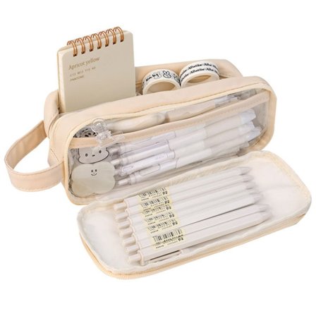 Penalhus med stor kapacitet og lynlåslomme, hvid