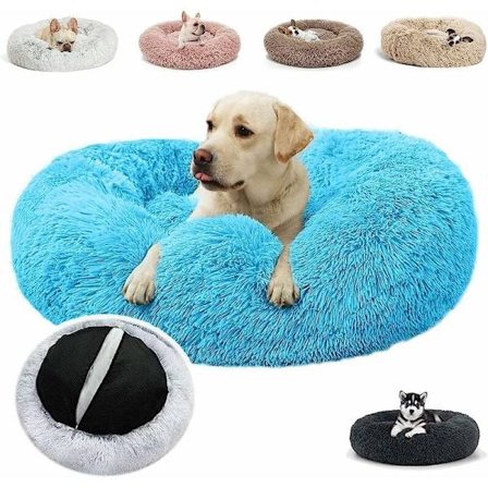 Stor lugnande kudde för hund. Tvättbar hundkorg. Designer Hundsäng L- 70cm. Blå färg,