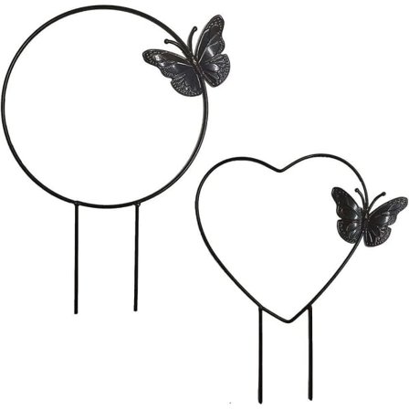 Metall Järn Rund Hjärtformad Trädgårds Växtstöd Pinnar Ställ För DIY Krukväxter Klätterväxter Blommor Grönsaker Vinrankor (Svart) 2st