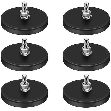 Gummibelagda Magneter, 22lbs Neodym Magnetbas Med M6 Gängad Magnet Med Bultar Och Muttrar, Starka Magneter Håller 6st TY