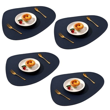 Lærundermatter for spisestue, sett med 4, avtørkbare og vaskbare, blå