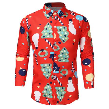 Men Snowman Print Toppar Långärmade Button Down Julskjortor
