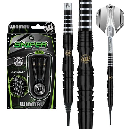 Winmau Sniper Darts 18g/20g Soft Tip Tungsten Steel Black Professional Set - Prism Flights, 90% Tungsten, Aggressive Profile