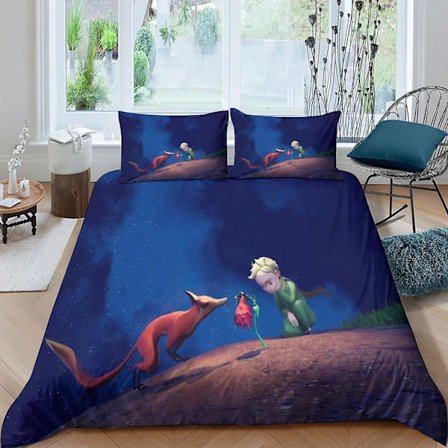 Dynetrekksett med Den Lille Prinsen for tenåringer og voksne, 3D-print Anime-figurer, Dynetrekk Sengesett Myk Mikrofiber med Glidelåslukking