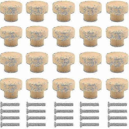 20 stycken runda skåpknoppar i naturligt trä för lådor, skåpdörrar och byråer