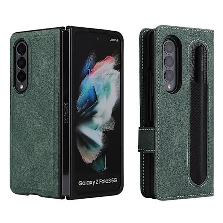 Case med fullständigt skydd i magnetiskt läder kompatibelt med Samsung Galaxy Z Fold 3 med kortplatsstativ.
