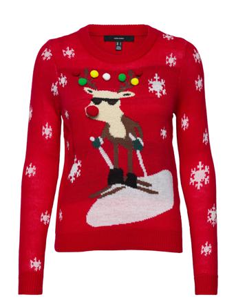 Vmrudolf Ls O-Neck Blouse Xmas Pulllover Röd Vero Moda