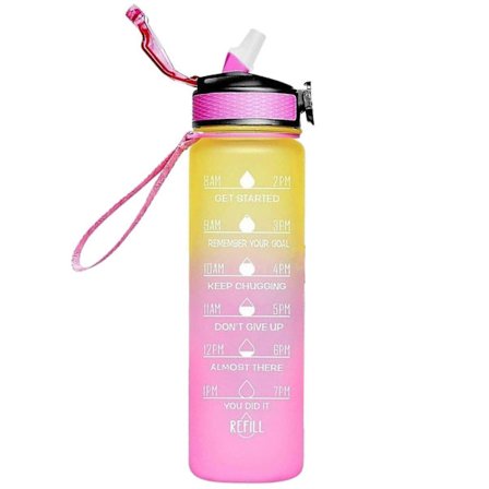 1000 ml gratis motivasjonsflaske med tidsmarkør, treningskanne med fargegradering, utendørs frostet vannflaske