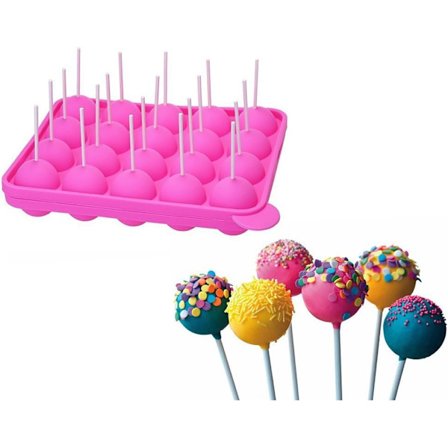 20 stk. med pinner, ikke-klebende, klubbeformer silikonplate for å lage Cake Pop Cakes Bakverk - Rosa