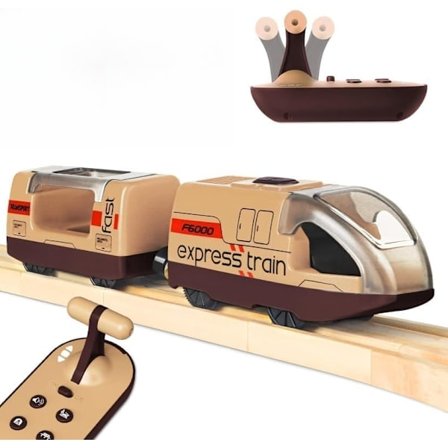 Electric Wooden Train with Remote Control, Light & Sound Train Toy for Kids Ages 3-6, Fits Brio & Thomas