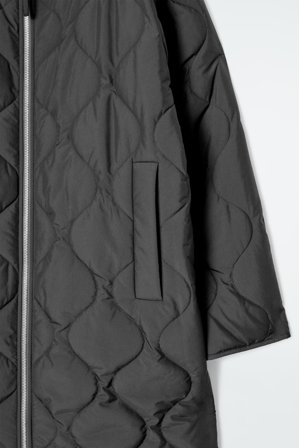 COS Women's Ribbed-Collar Quilted Coat in Black