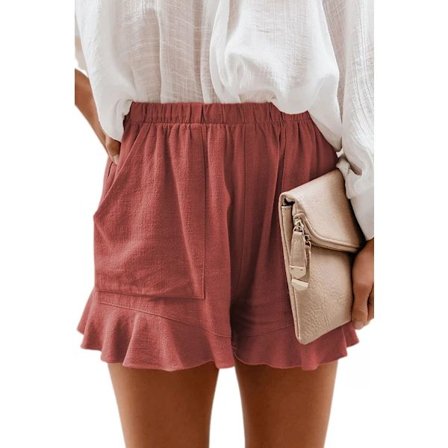 AVEKI Naisten shortsit kesä rento mukavat korkea vyötärö laskostetut shortsit taskulla --- Oranssi punainen (koko 4XL) [CO]