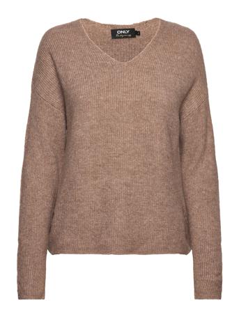 Onlcamilla V-Neck L/S Pullover Knt Noos Pullover Brun ONLY*Betinget Tilbud