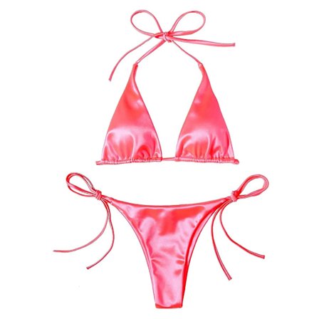 Sexy Bikini Sateng Silke Badedrakt Kvinner Badetøy Push Up Sett Brasiliansk Badeantrekk Sommer Todelt Knyting Strandklær Badedrakt