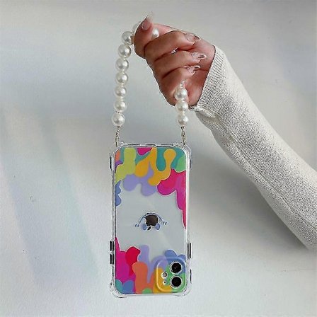 Regnbåge Smiley Ansikte Mobilskal Kompatibelt Med Iphone 13 Pro Max/13 Pro/13/12 Pro Max/11 Pro Max Med Kedja Pärlrem