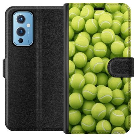 Kompatibel Tegnebogsetui til OnePlus OnePlus 9 Mønster af grønne tennisbolde i høj detalje, sporty motiv med gentagende tekstur og stærke farver f