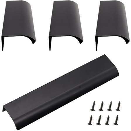 Aluminiums skjult håndtak, sett med 4 aluminiumslegering usynlig møbelhåndtak for kjøkkenskap, stue (200x40mm) (svart)