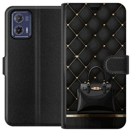 Kompatibel Tegnebogsetui til Motorola Moto G73 Luksuriøs sort taske mod quiltet baggrund