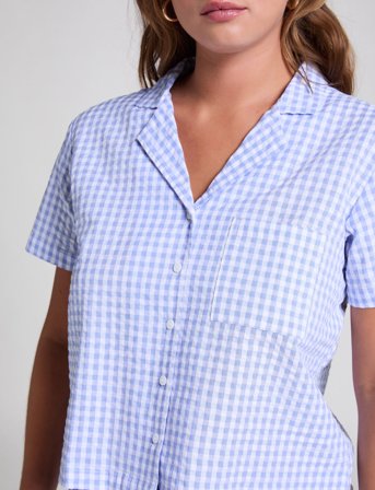 Hunkemöller Jacket Ss Seersucker Check - Blue - M