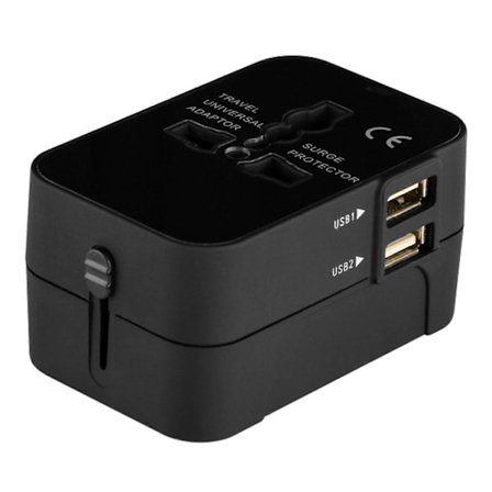 Universal International Rejseadapter, Vægladerkonverter med 2 USB-porte, til familieferier