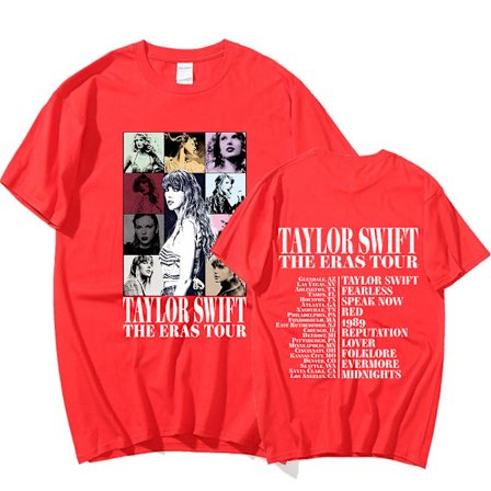 Taylor Swift The Eras Tour International Herre Dame Kortærmet T-shirt Rund Hals Trykt Rød Red