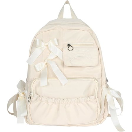 Rygsæk med fastgjorte rosetter - Perfekt til hverdagsbrug, Kawaii-rygsæk, Y2k, Æstetisk sød rygsæk (Off white){EE}