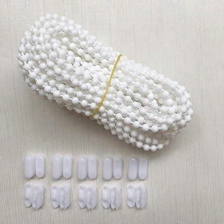 {PL}10 Meter Rullgardinskedja med 10 Kopplingar, Snöre för Vertikala Persienner, Rullgardiner, Ersättningsdelar, (Vit)