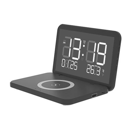 Elektroninen herätyskellopuhelin 5w/7.5w/15w langaton latauskello Peilikello Black