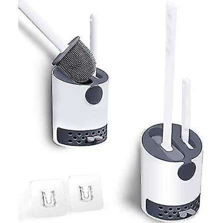 2 Pak Toiletbørste med Skridsikker Håndtag og Fleksibelt Fladt Hoved