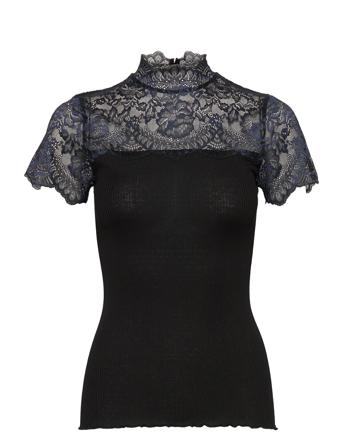 Silk T-Shirt Ss W/Lace Black Rosemunde