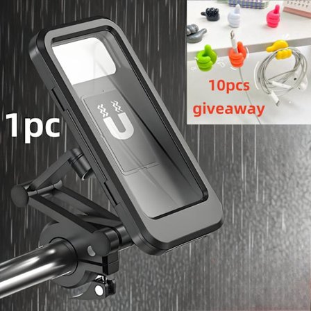 1 stk. Telefonholder, Regntæt Cykel- og Motorcykeltelefonholder - Inkluderer 10 stk. Små Kroge | med Skærmbeskyttelse