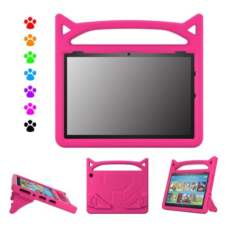 För helt ny Fire HD-10 Tablet 2021 för Case Giftfri EVA Foam Stötsäkert Stativ Barnvänligt cover för med handtag Rose Red