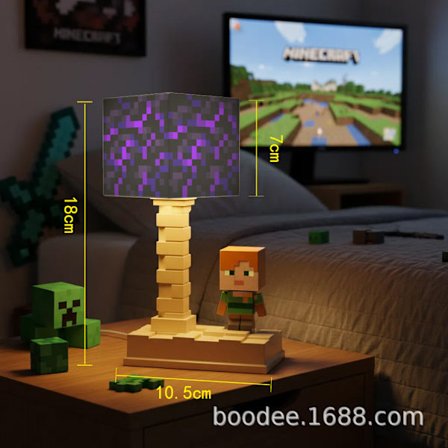 Sengelampe med Minecraft-tema TNT-natlampe inspireret af Minecraft Byggeklodslampe i Minecraft-stil Stemningsfuld bordlampe