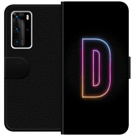Kompatibel Tegnebogsetui til Huawei Huawei P40 Pro Minimalistisk neonbogstav D i farveskiftende lys mod sort baggrund i moderne digital design