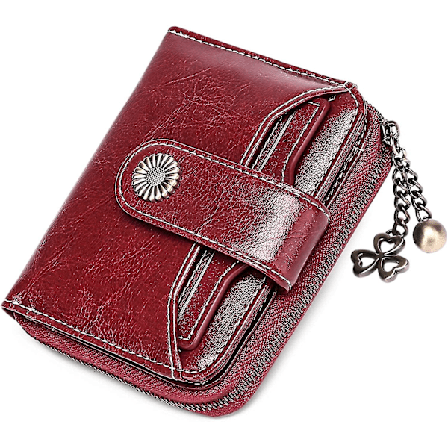 Punge til kvinder i ægte læder, lille bifold kompakt damepung med RFID-beskyttelse {DB}