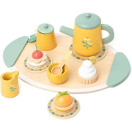 Puinen Teekutsusetti, Leikkiminen Lasten Teekutsusetti Taaperoille Puulelut, Puinen Leikkiruoka Keittiötarvikkeet Setit Lapselle (Kuninkaallinen Tee)