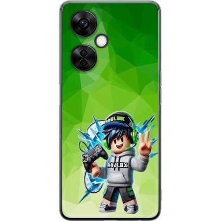 Kompatibelt Mobildeksel til OnePlus Nord CE 3 Lite Roblox-inspirert gamerfigur med headset, håndkontroll og energiske effekter mot grønn bakgrunn
