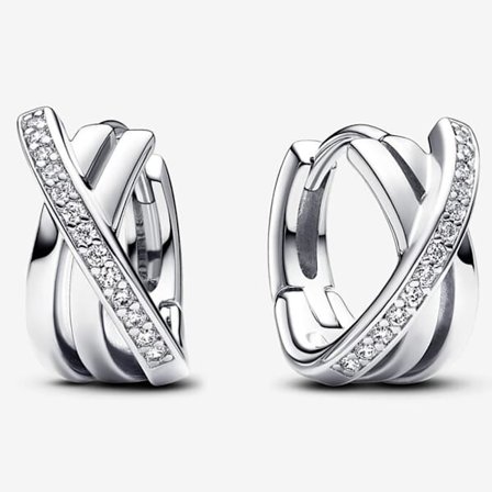 Pandora Sterling Sølv Hoop Øreringe Brilliant Embrace Cross 293150C01, Inkluderer Originalæske_qcx