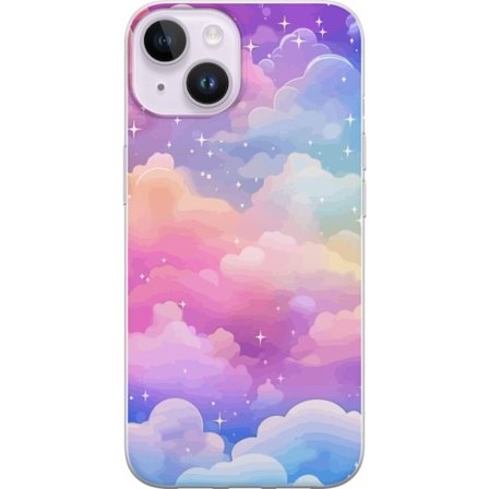 Kompatibelt Mobildeksel til Apple iPhone 14 Søt enhjørning med regnbuefarget hår mot en stjernebelagt pastellbakgrunn i kawaii-stil