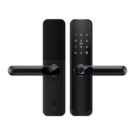 Wood Door Fingerprint Lock - Black Tuya WiFi 5-in-1 Smart Lock with Fingerprint, PIN, Card, Key & App