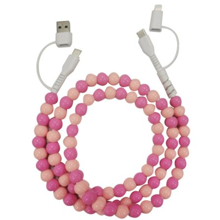 4-i-1 Perlebesat Ladekabel - USB-C til Lightning PD Hurtig Opladningsledning til iPhone 17/16/15 & Androids Samsung S25